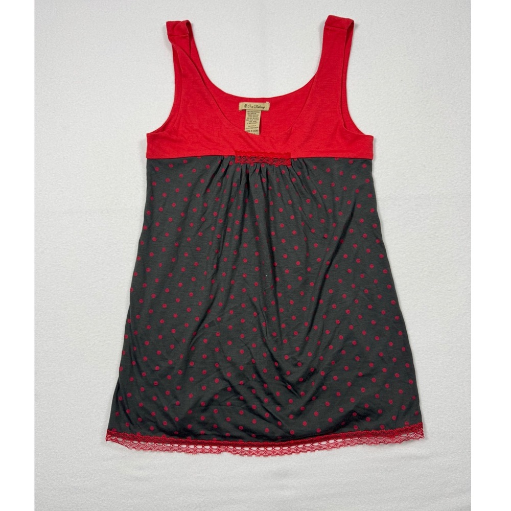 Y2K One Clothing Polka Dot Babydoll Tank Top‎ Women Small Red Grey F9137-RP54